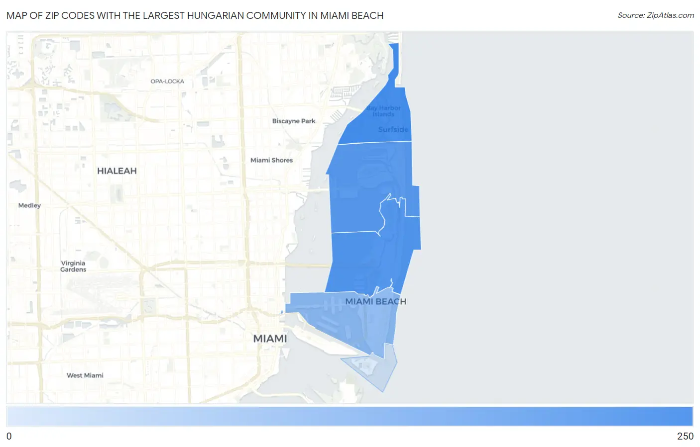 Zip Codes with the Largest Hungarian Community in Miami Beach Map
