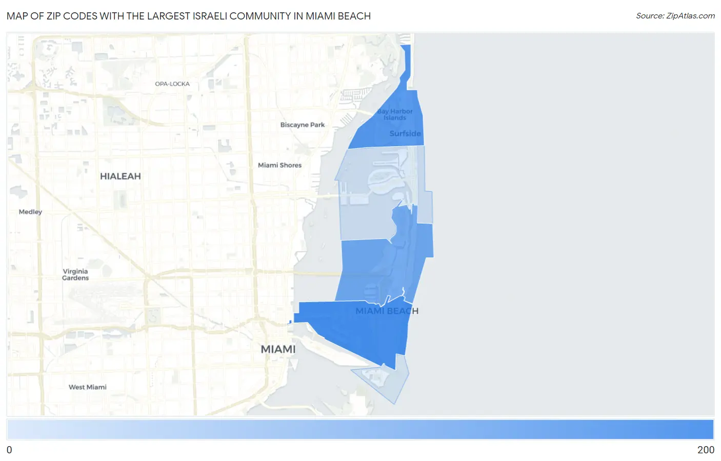 Zip Codes with the Largest Israeli Community in Miami Beach Map