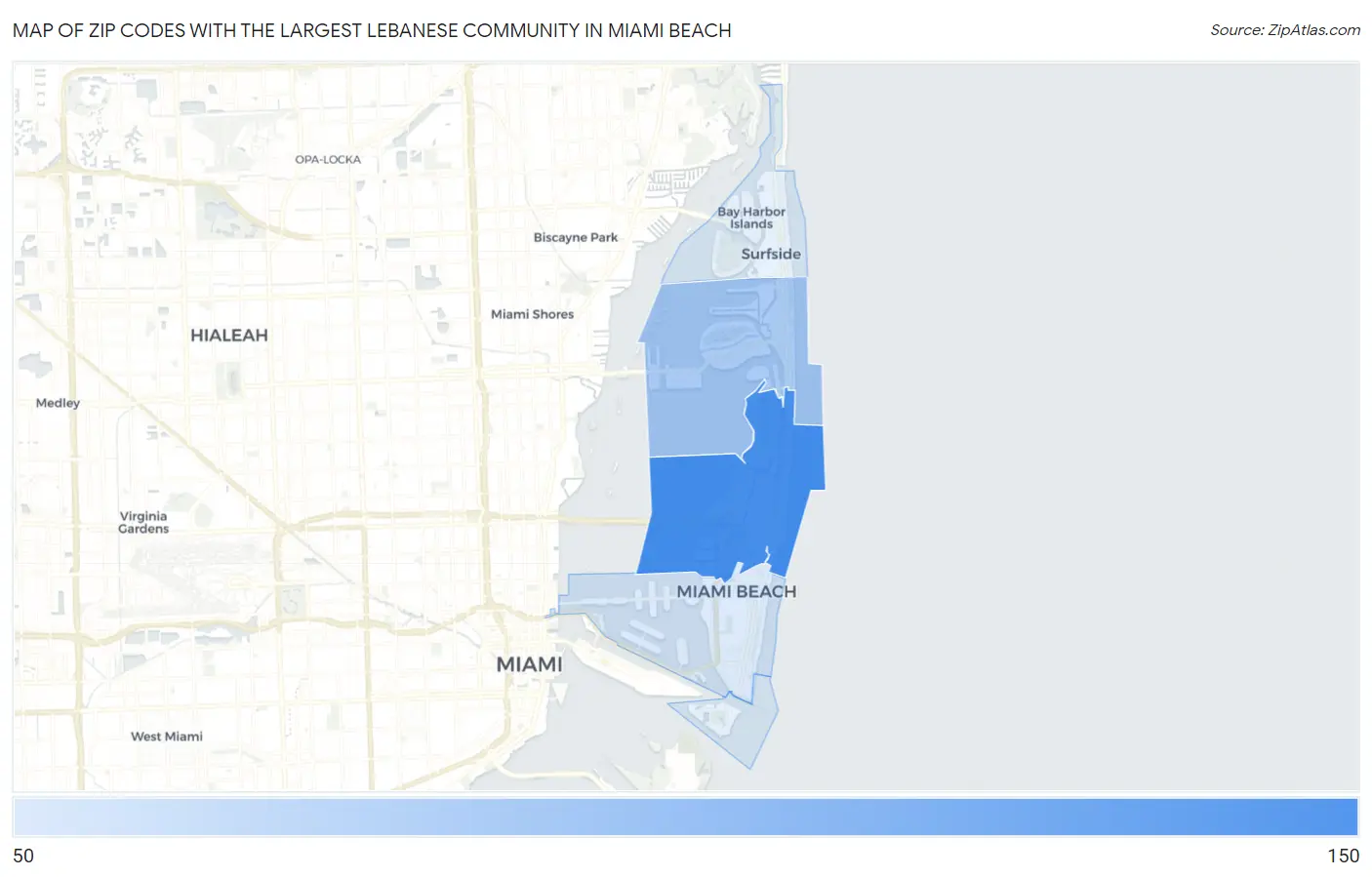 Zip Codes with the Largest Lebanese Community in Miami Beach Map