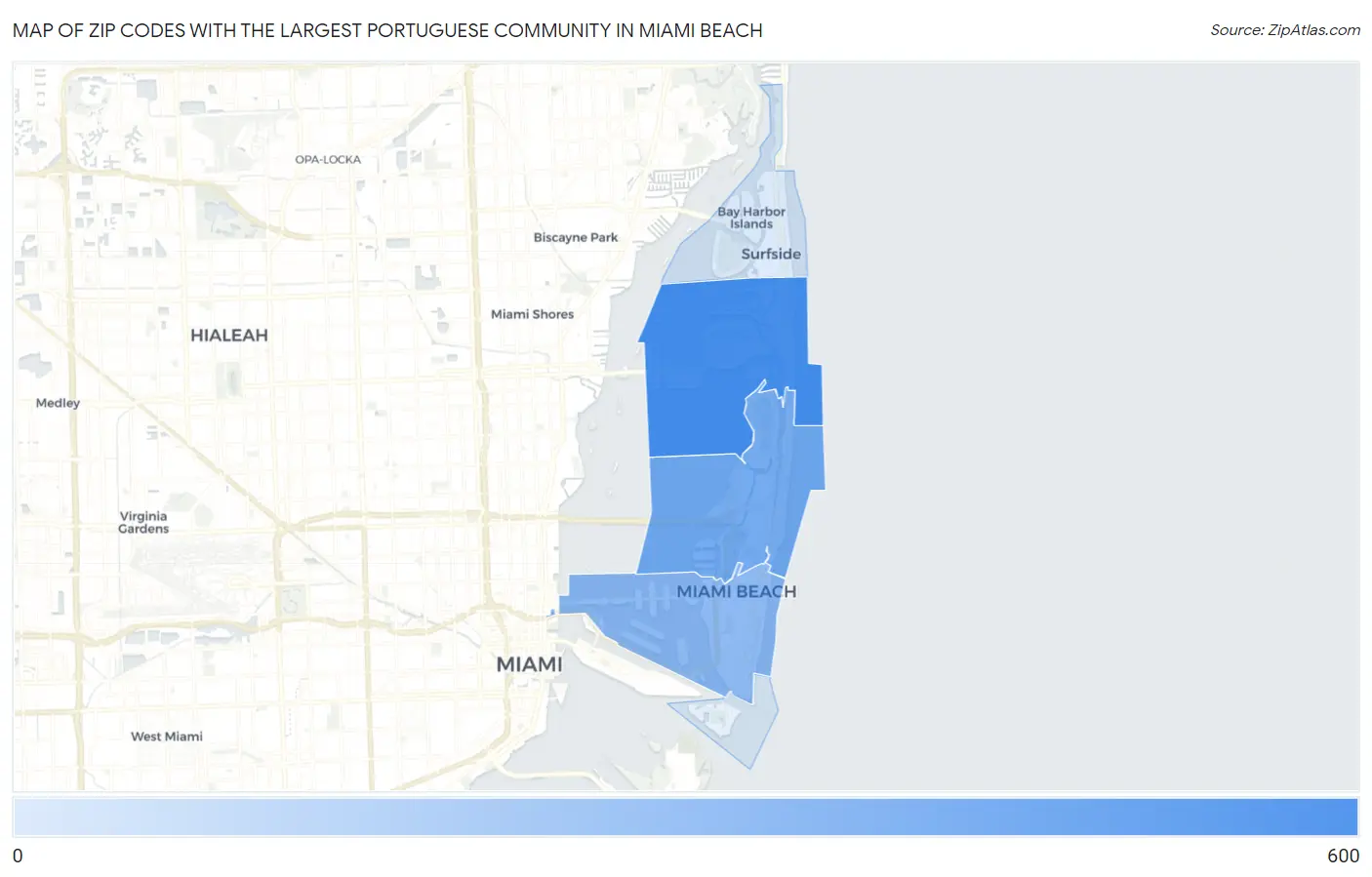 Zip Codes with the Largest Portuguese Community in Miami Beach Map
