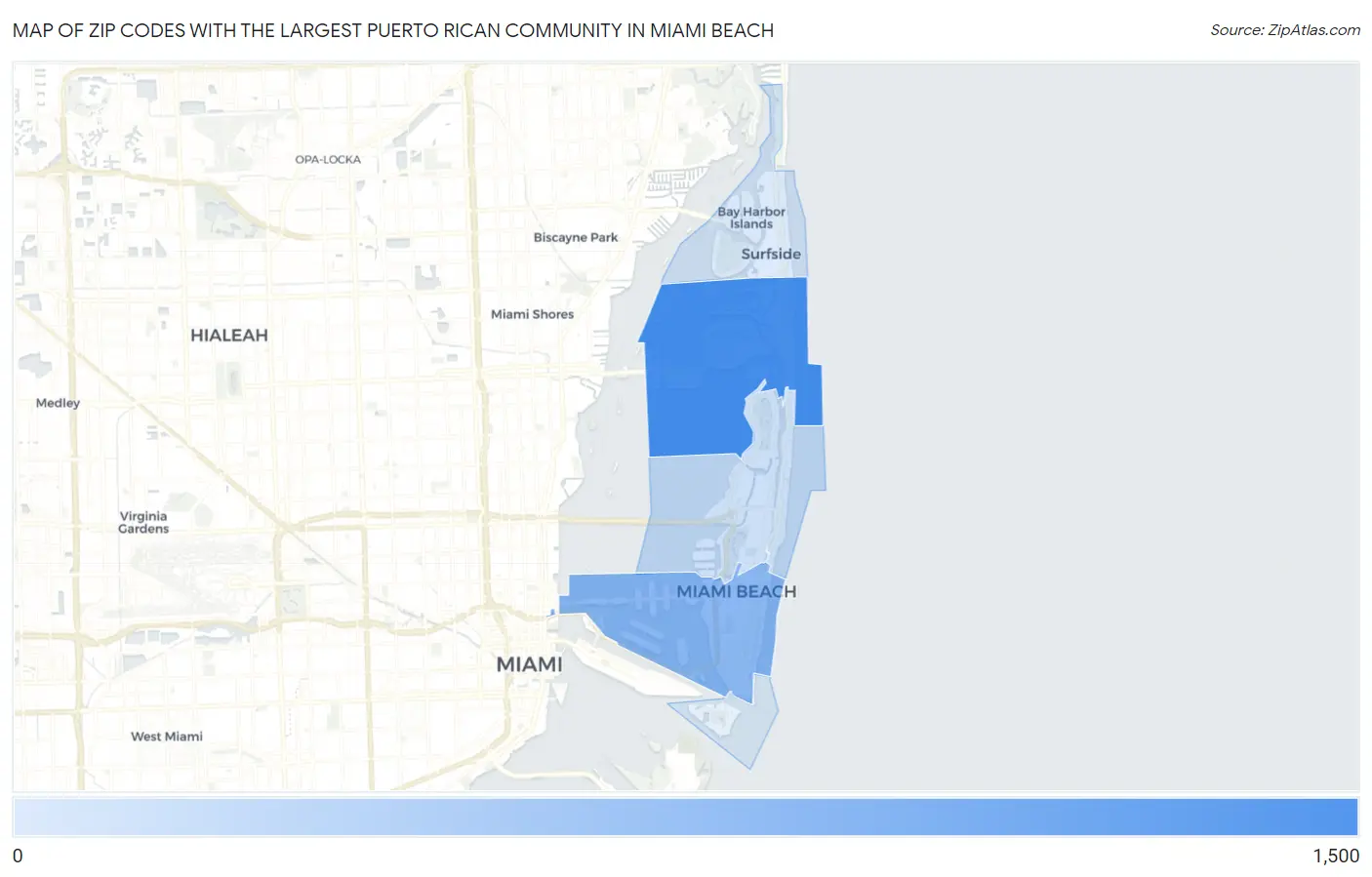 Zip Codes with the Largest Puerto Rican Community in Miami Beach Map
