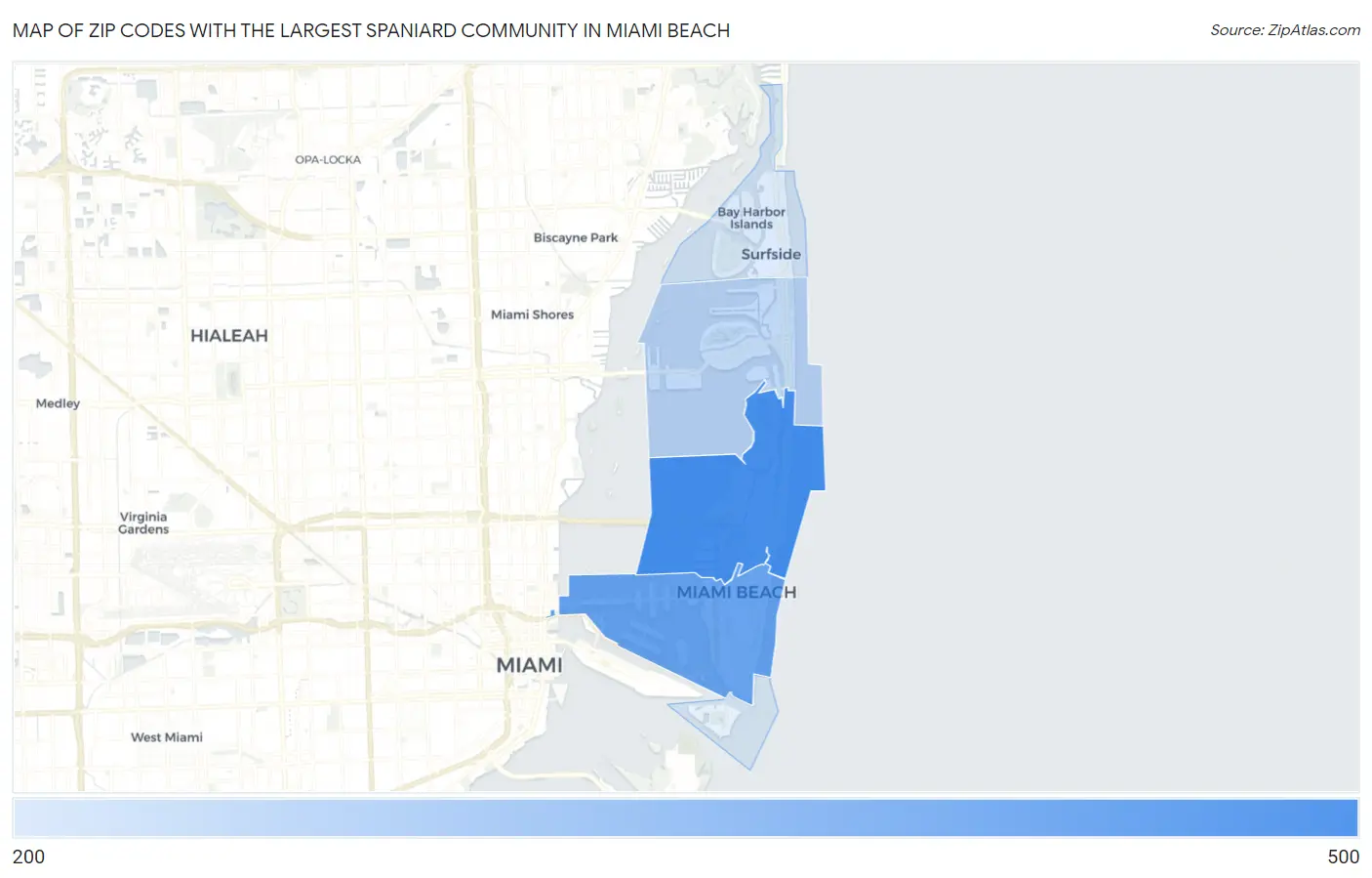 Zip Codes with the Largest Spaniard Community in Miami Beach Map