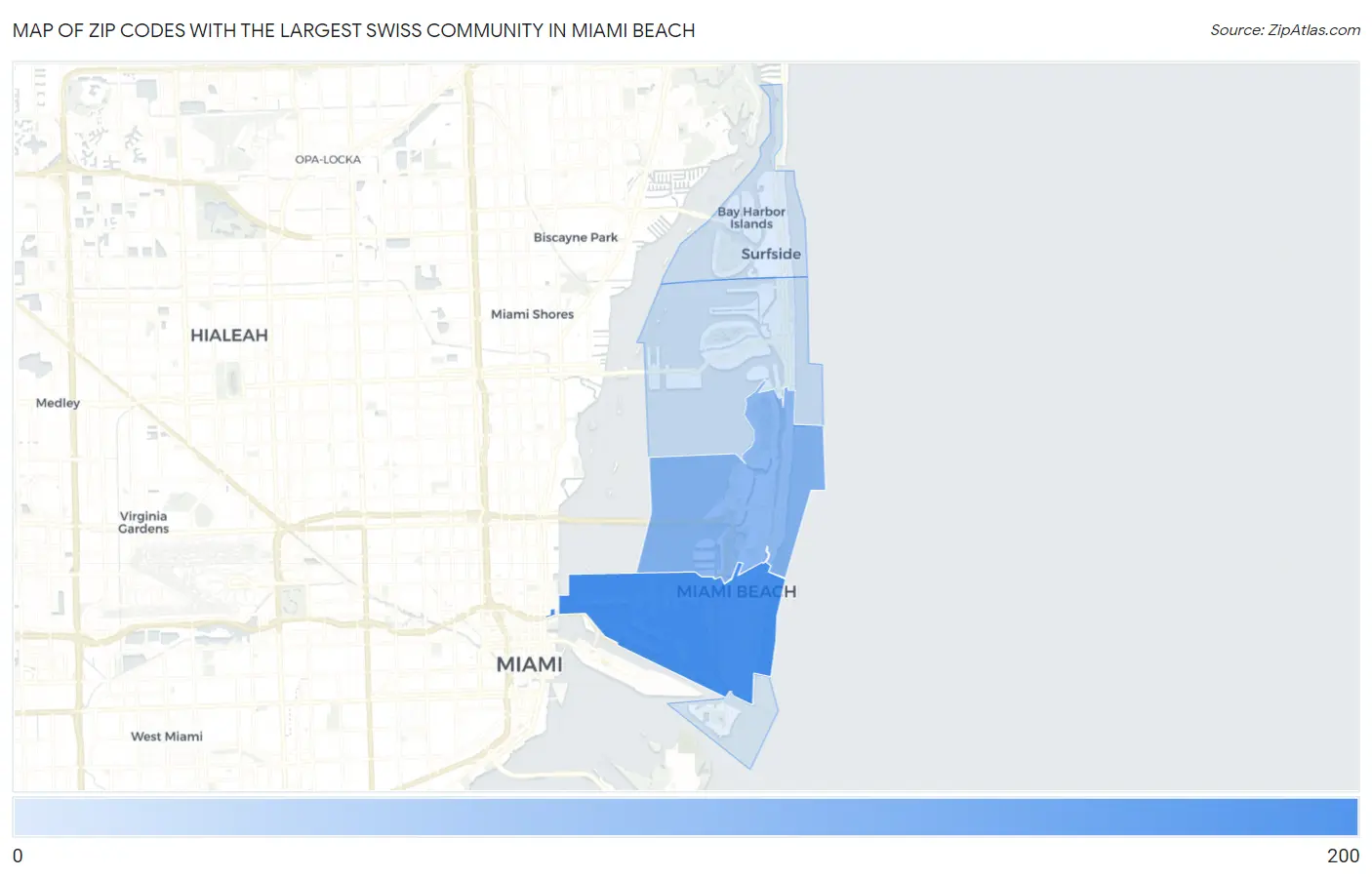 Zip Codes with the Largest Swiss Community in Miami Beach Map