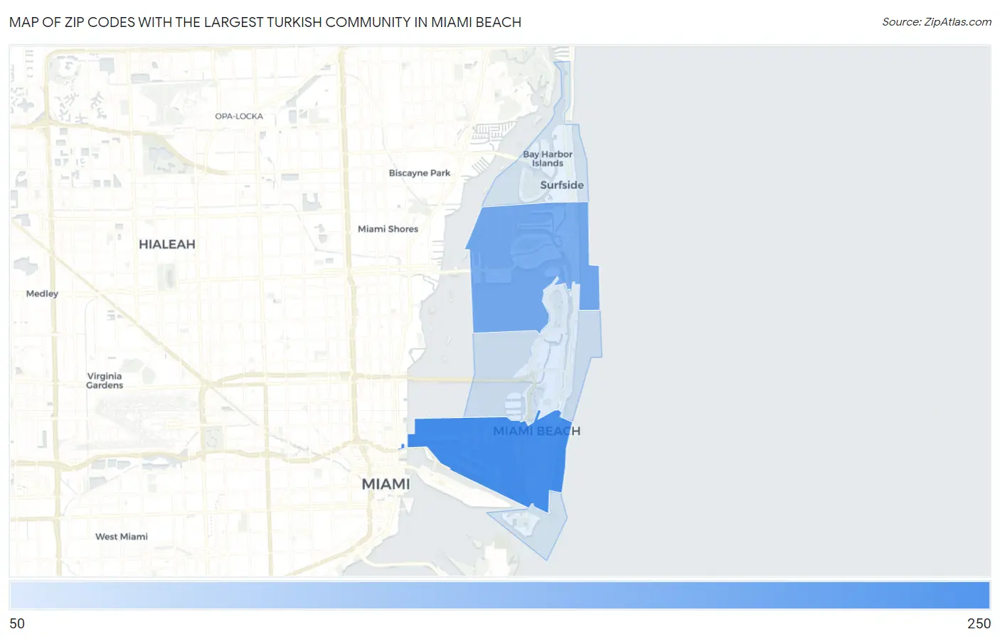 Zip Codes with the Largest Turkish Community in Miami Beach Map