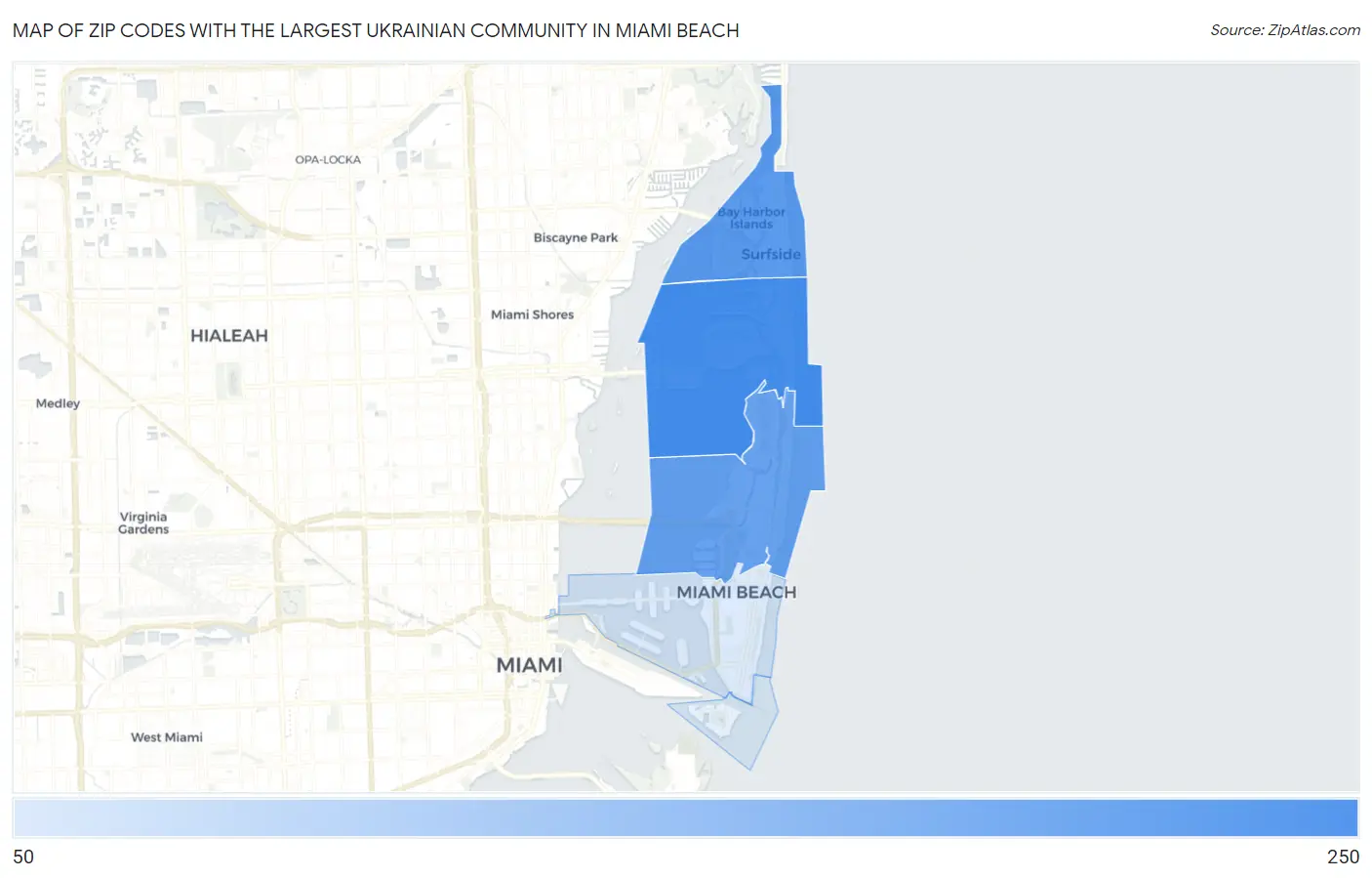 Zip Codes with the Largest Ukrainian Community in Miami Beach Map