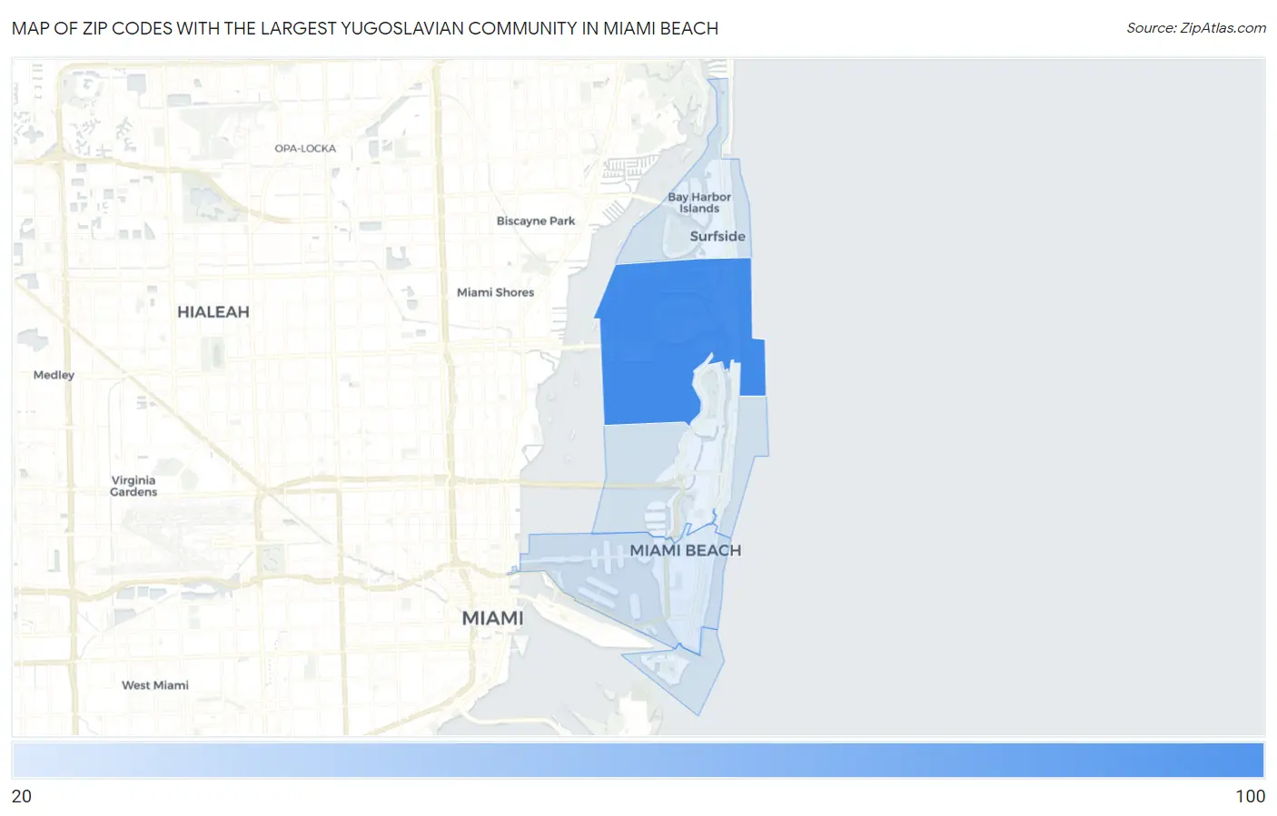 Zip Codes with the Largest Yugoslavian Community in Miami Beach Map
