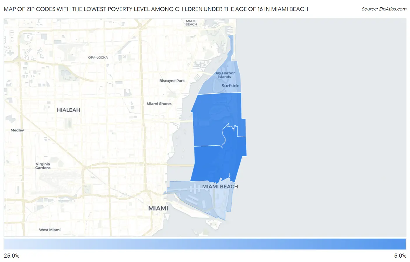 Zip Codes with the Lowest Poverty Level Among Children Under the Age of 16 in Miami Beach Map