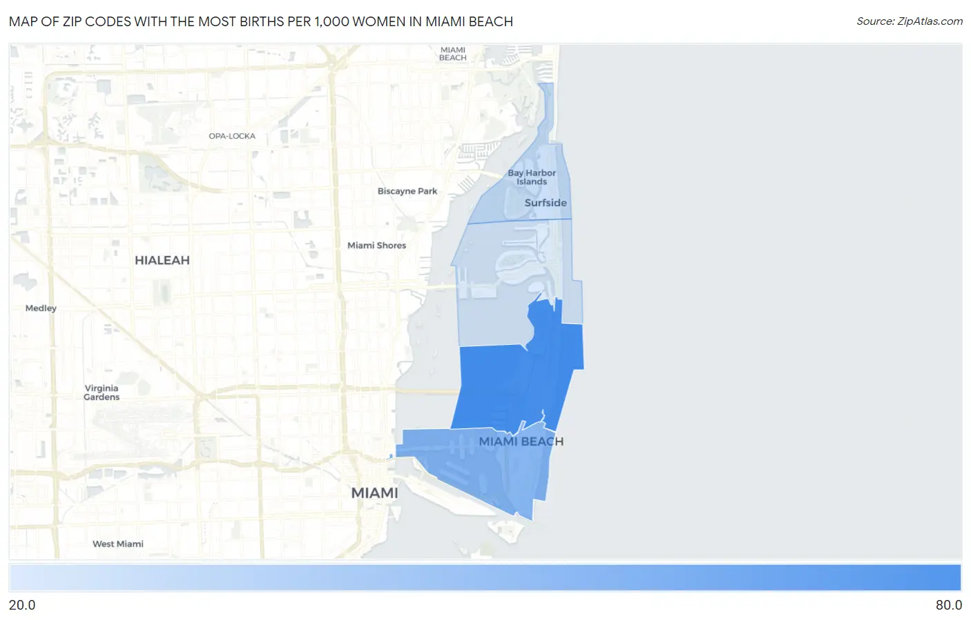 Zip Codes with the Most Births per 1,000 Women in Miami Beach Map