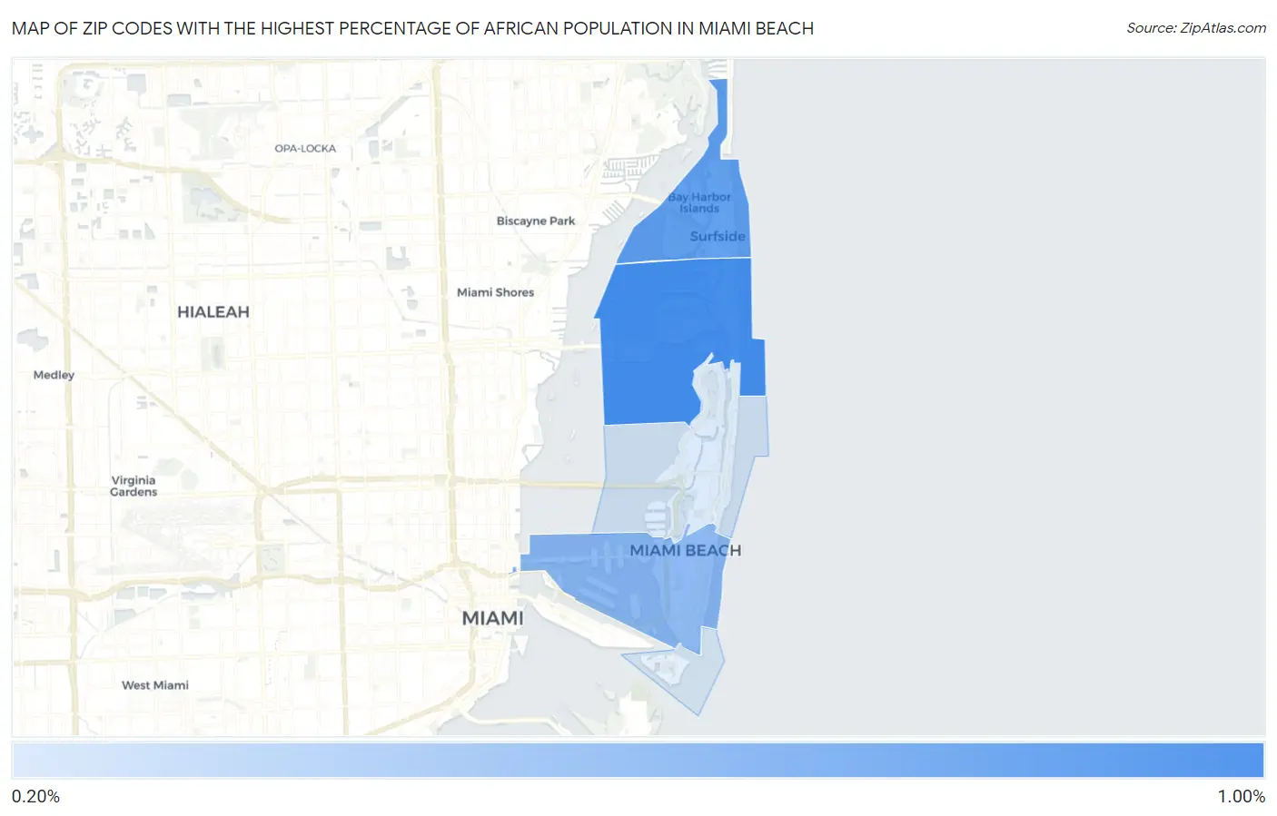 Zip Codes with the Highest Percentage of African Population in Miami Beach Map