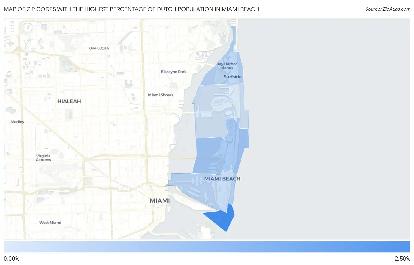 Zip Codes with the Highest Percentage of Dutch Population in Miami Beach Map
