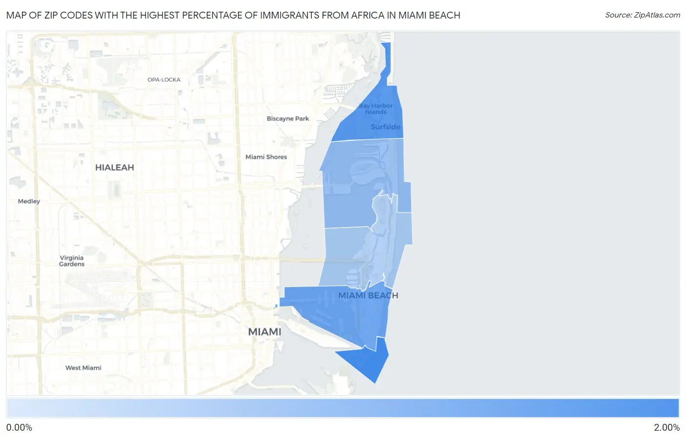 Zip Codes with the Highest Percentage of Immigrants from Africa in Miami Beach Map