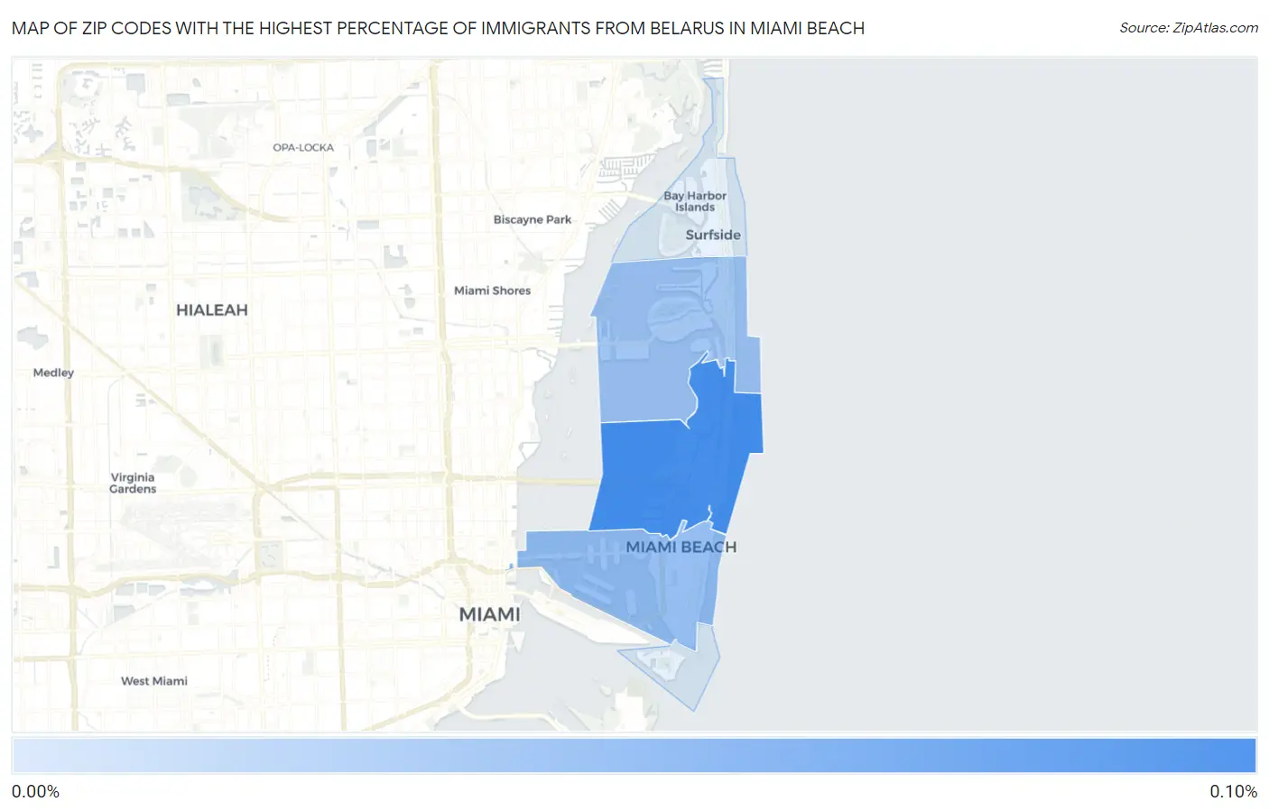 Zip Codes with the Highest Percentage of Immigrants from Belarus in Miami Beach Map