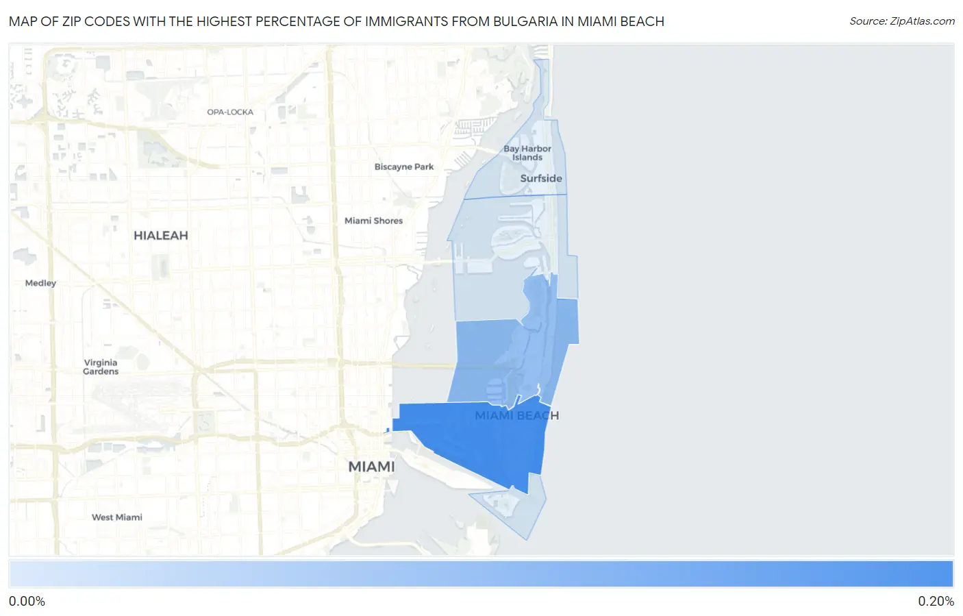Zip Codes with the Highest Percentage of Immigrants from Bulgaria in Miami Beach Map