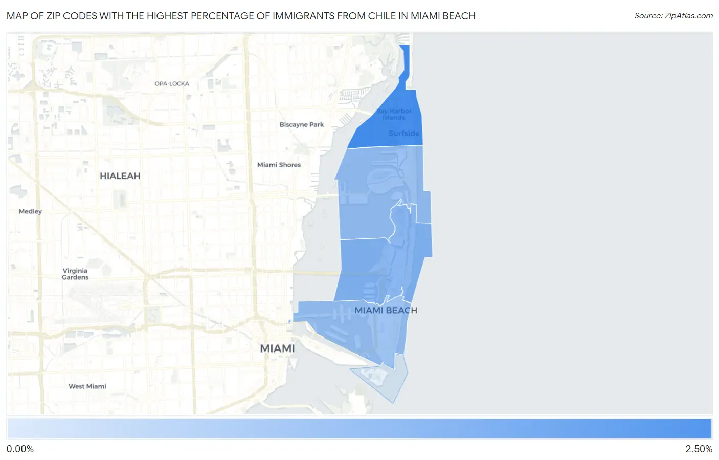Zip Codes with the Highest Percentage of Immigrants from Chile in Miami Beach Map