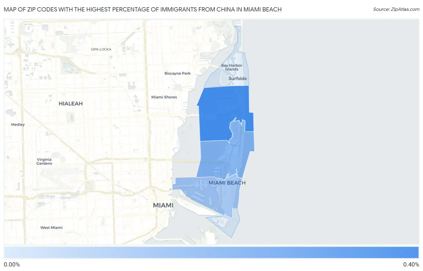 Zip Codes with the Highest Percentage of Immigrants from China in Miami Beach Map