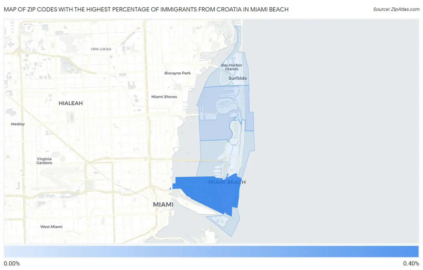 Zip Codes with the Highest Percentage of Immigrants from Croatia in Miami Beach Map