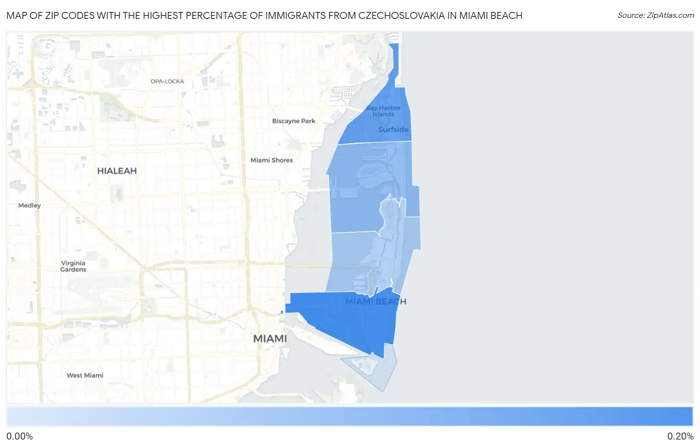 Zip Codes with the Highest Percentage of Immigrants from Czechoslovakia in Miami Beach Map