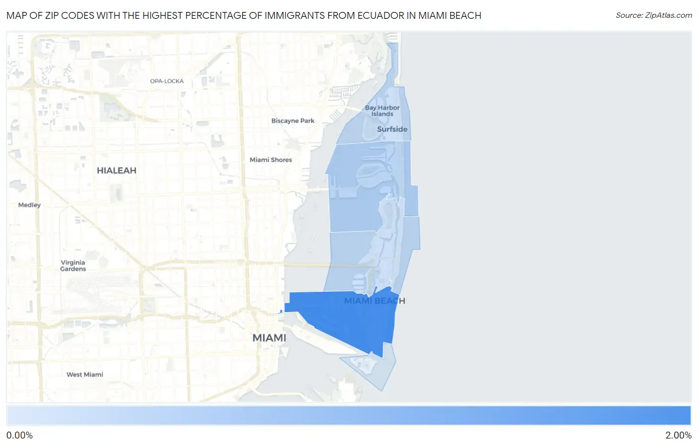 Zip Codes with the Highest Percentage of Immigrants from Ecuador in Miami Beach Map