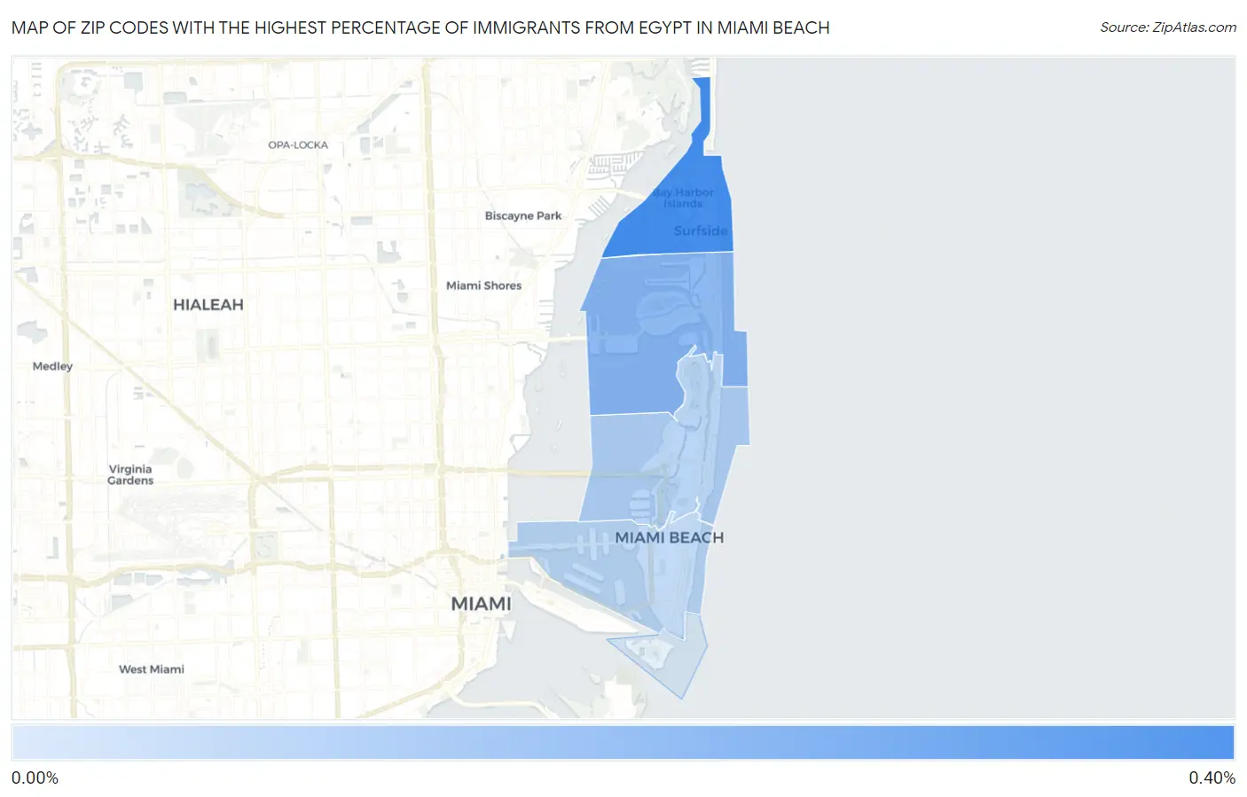 Zip Codes with the Highest Percentage of Immigrants from Egypt in Miami Beach Map