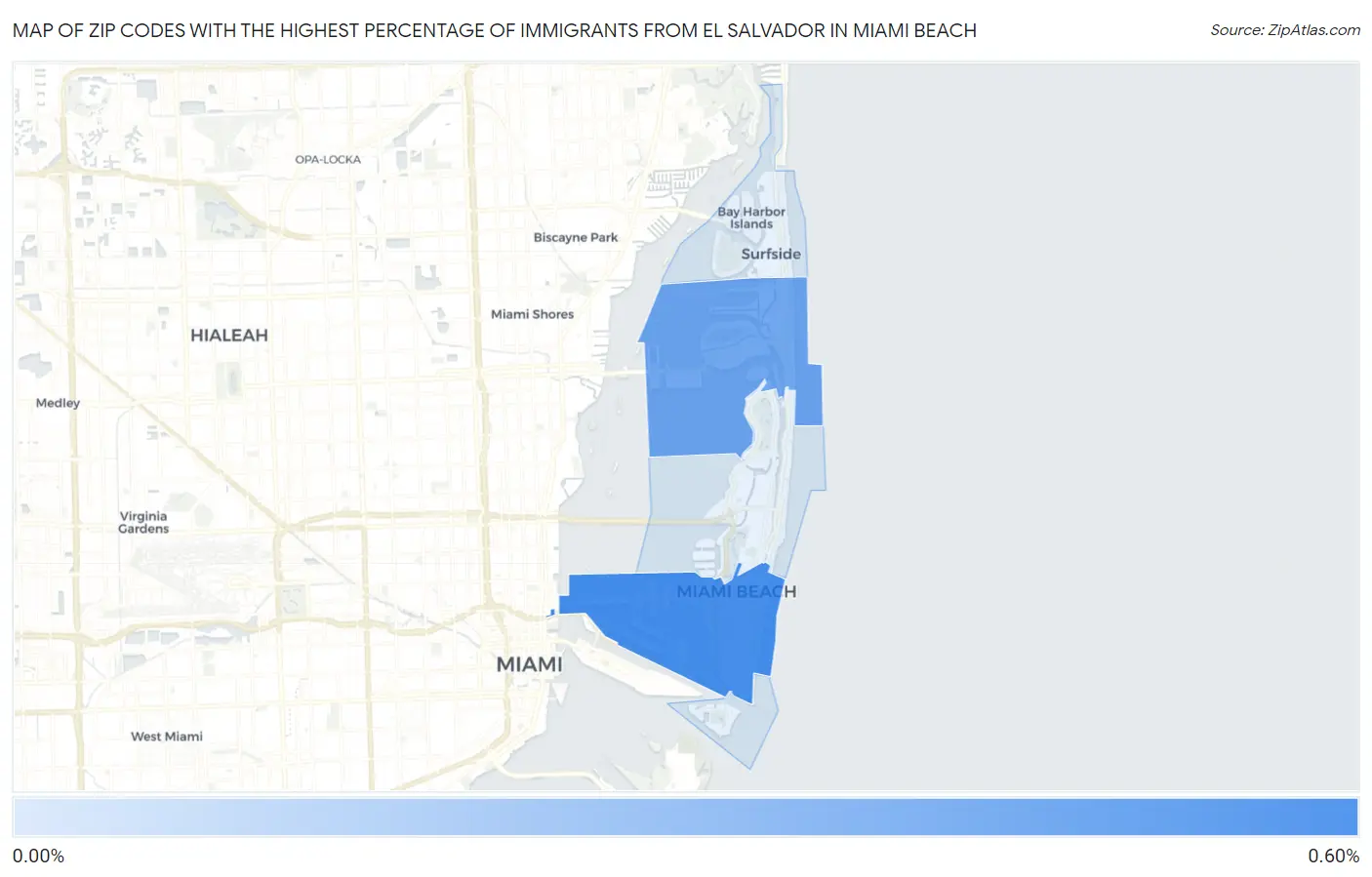 Zip Codes with the Highest Percentage of Immigrants from El Salvador in Miami Beach Map