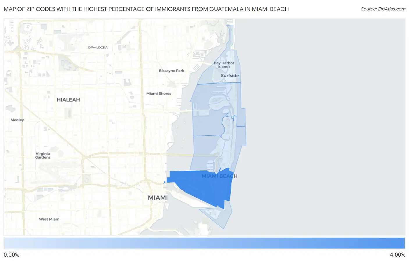 Zip Codes with the Highest Percentage of Immigrants from Guatemala in Miami Beach Map