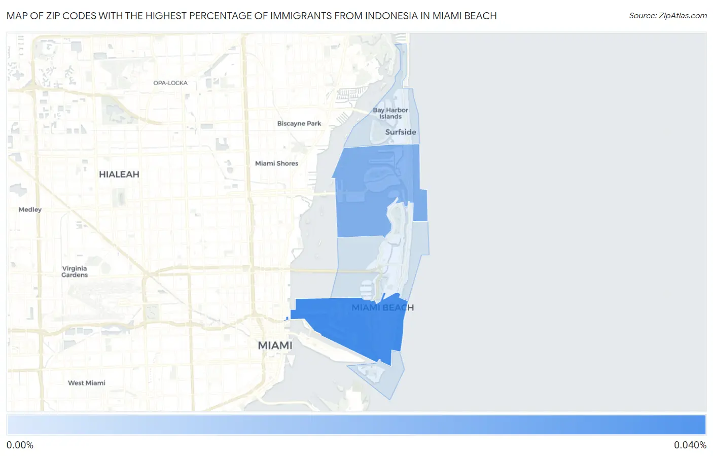 Zip Codes with the Highest Percentage of Immigrants from Indonesia in Miami Beach Map