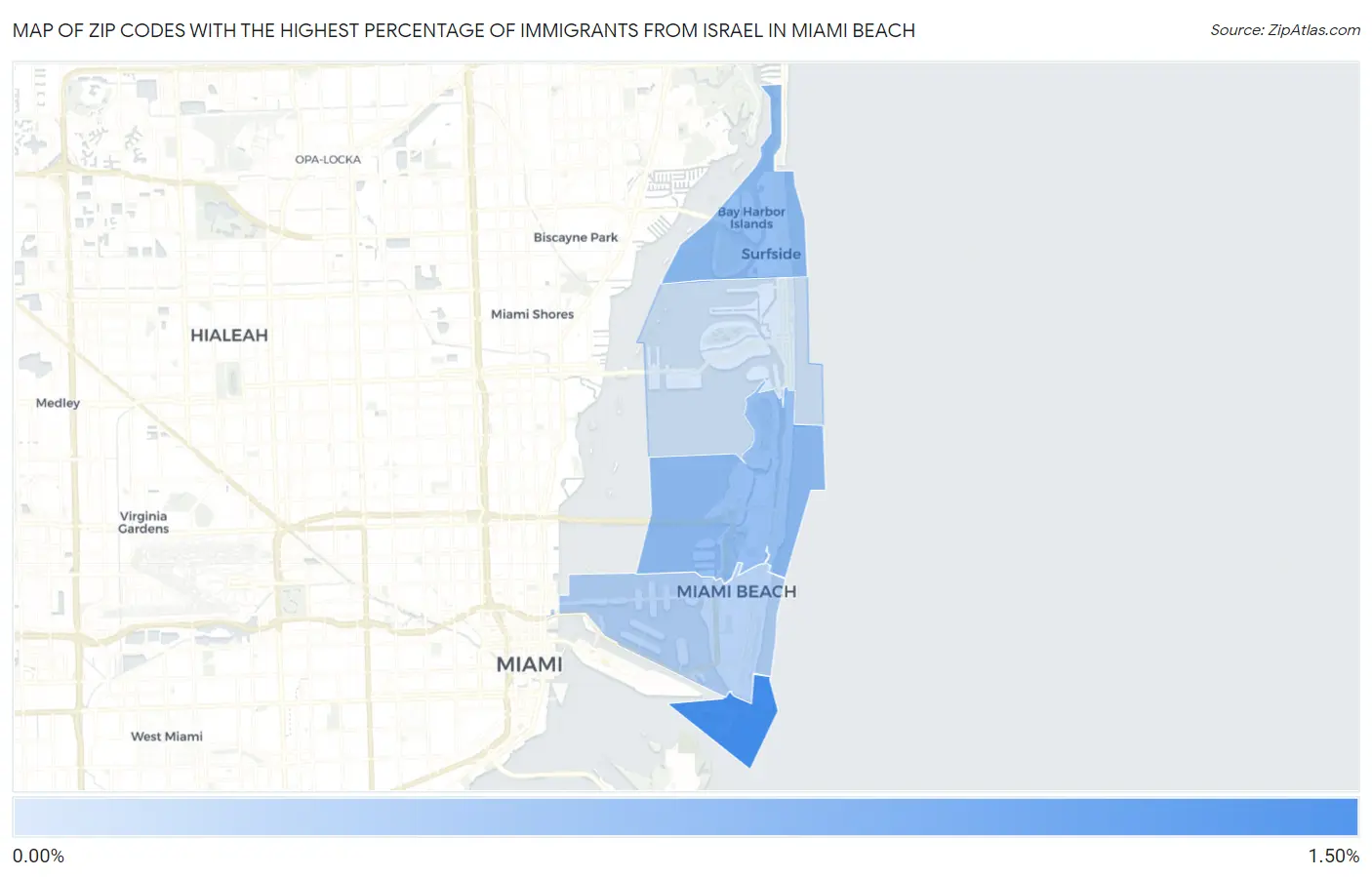 Zip Codes with the Highest Percentage of Immigrants from Israel in Miami Beach Map
