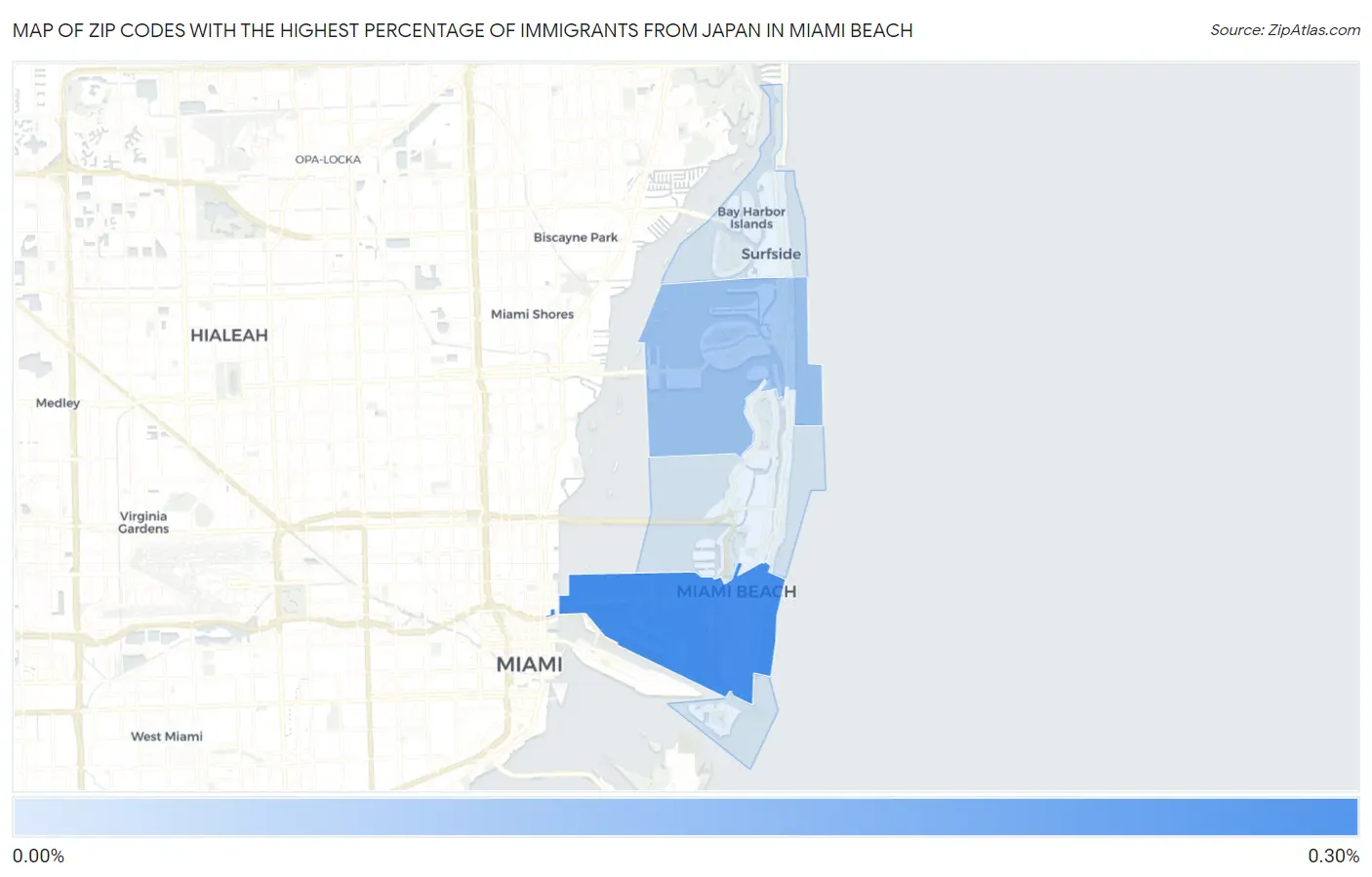 Zip Codes with the Highest Percentage of Immigrants from Japan in Miami Beach Map