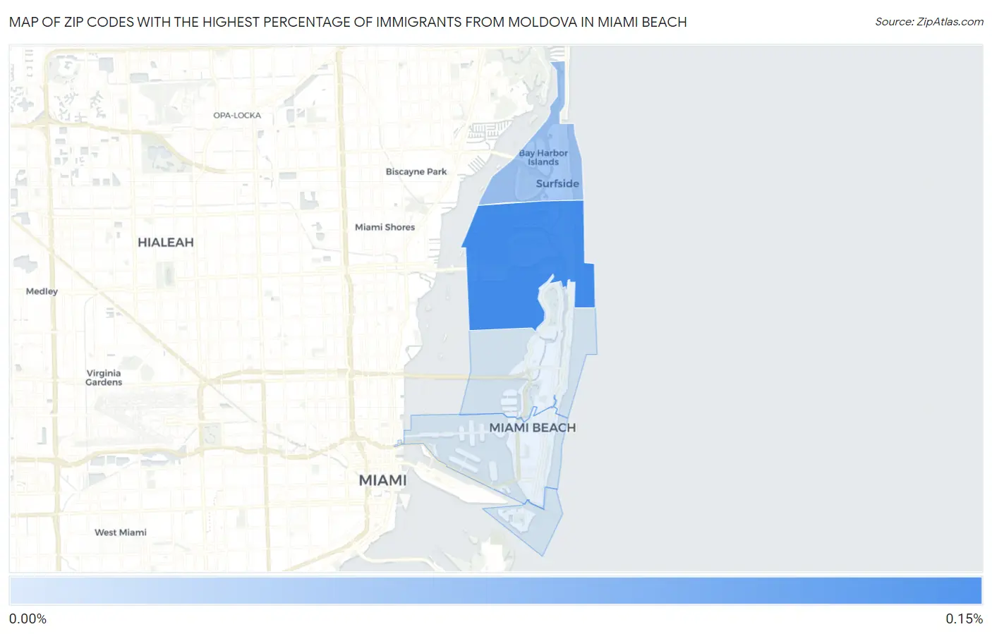Zip Codes with the Highest Percentage of Immigrants from Moldova in Miami Beach Map