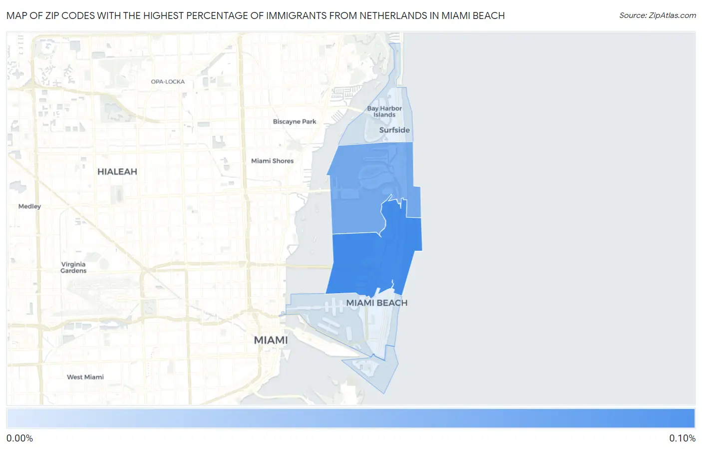 Zip Codes with the Highest Percentage of Immigrants from Netherlands in Miami Beach Map