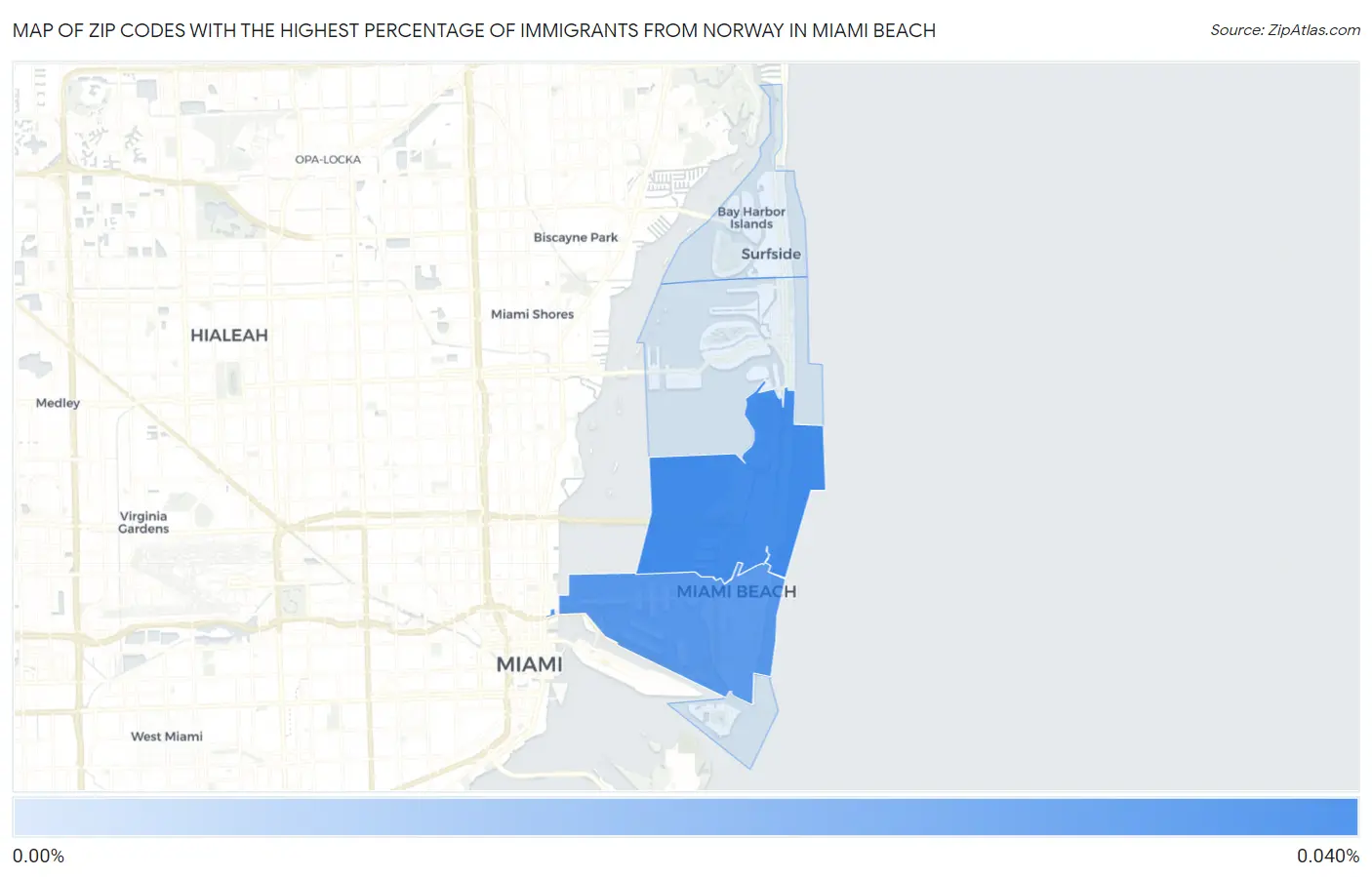 Zip Codes with the Highest Percentage of Immigrants from Norway in Miami Beach Map