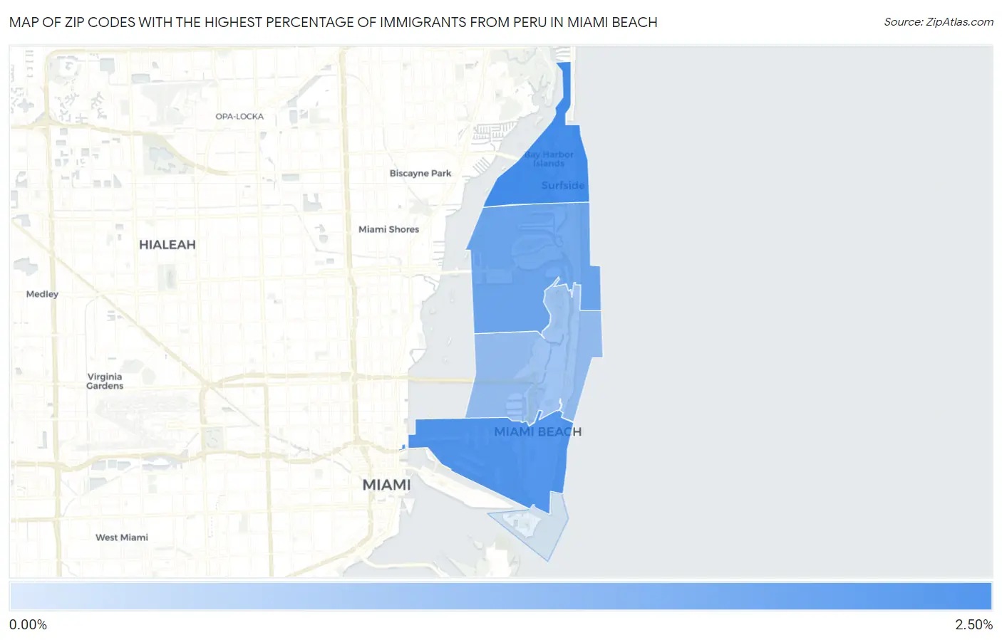 Zip Codes with the Highest Percentage of Immigrants from Peru in Miami Beach Map