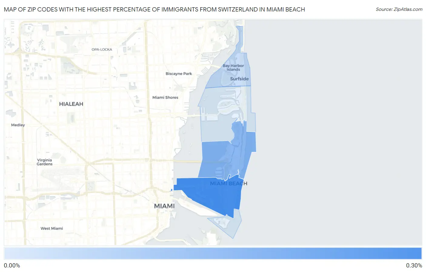 Zip Codes with the Highest Percentage of Immigrants from Switzerland in Miami Beach Map