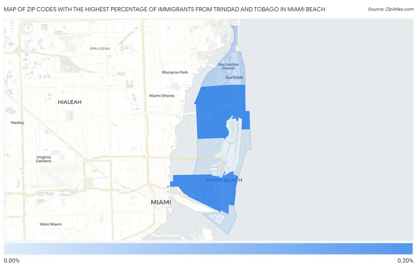 Zip Codes with the Highest Percentage of Immigrants from Trinidad and Tobago in Miami Beach Map