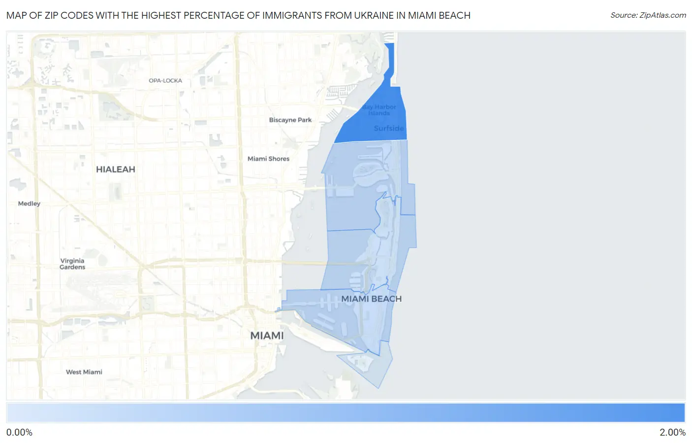 Zip Codes with the Highest Percentage of Immigrants from Ukraine in Miami Beach Map