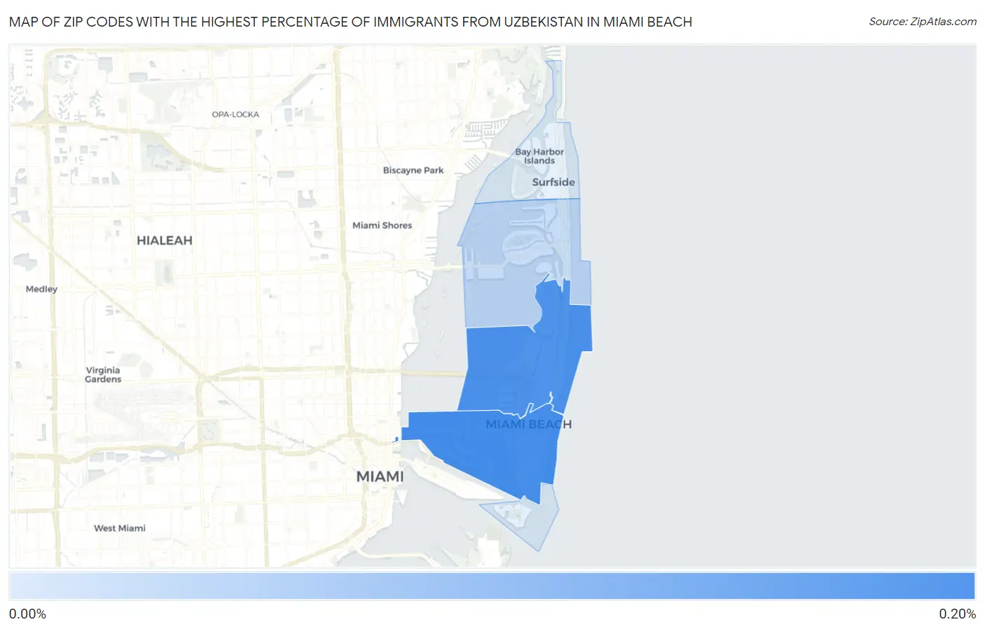Zip Codes with the Highest Percentage of Immigrants from Uzbekistan in Miami Beach Map