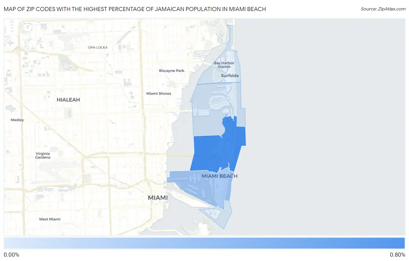 Zip Codes with the Highest Percentage of Jamaican Population in Miami Beach Map
