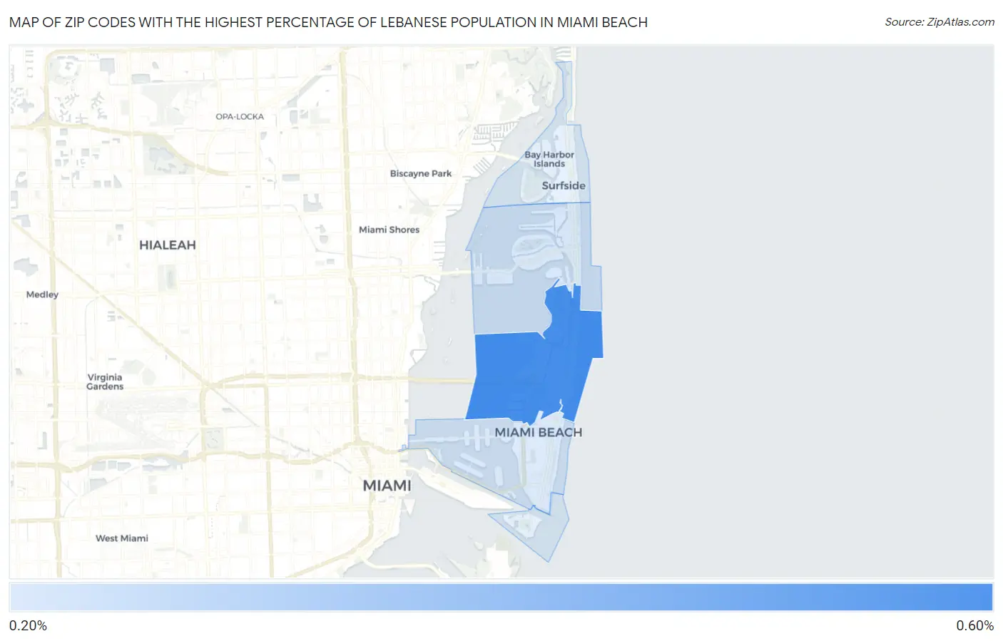Zip Codes with the Highest Percentage of Lebanese Population in Miami Beach Map