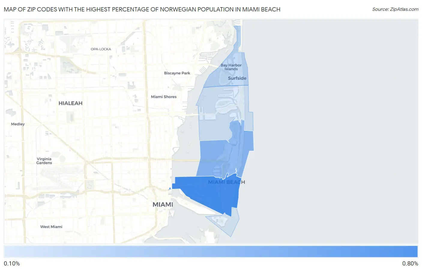Zip Codes with the Highest Percentage of Norwegian Population in Miami Beach Map