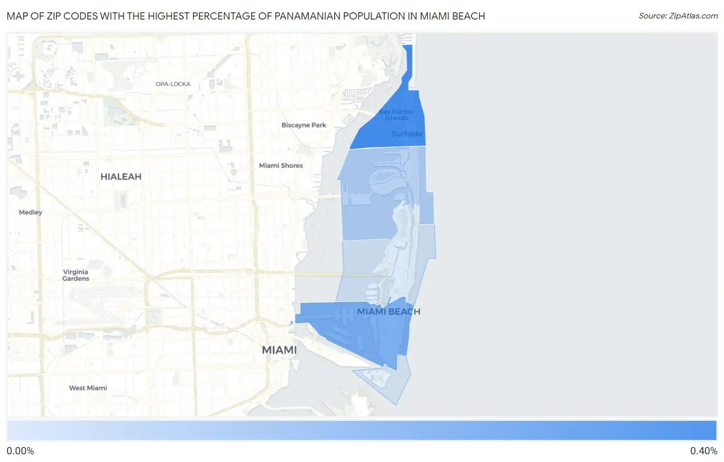 Zip Codes with the Highest Percentage of Panamanian Population in Miami Beach Map