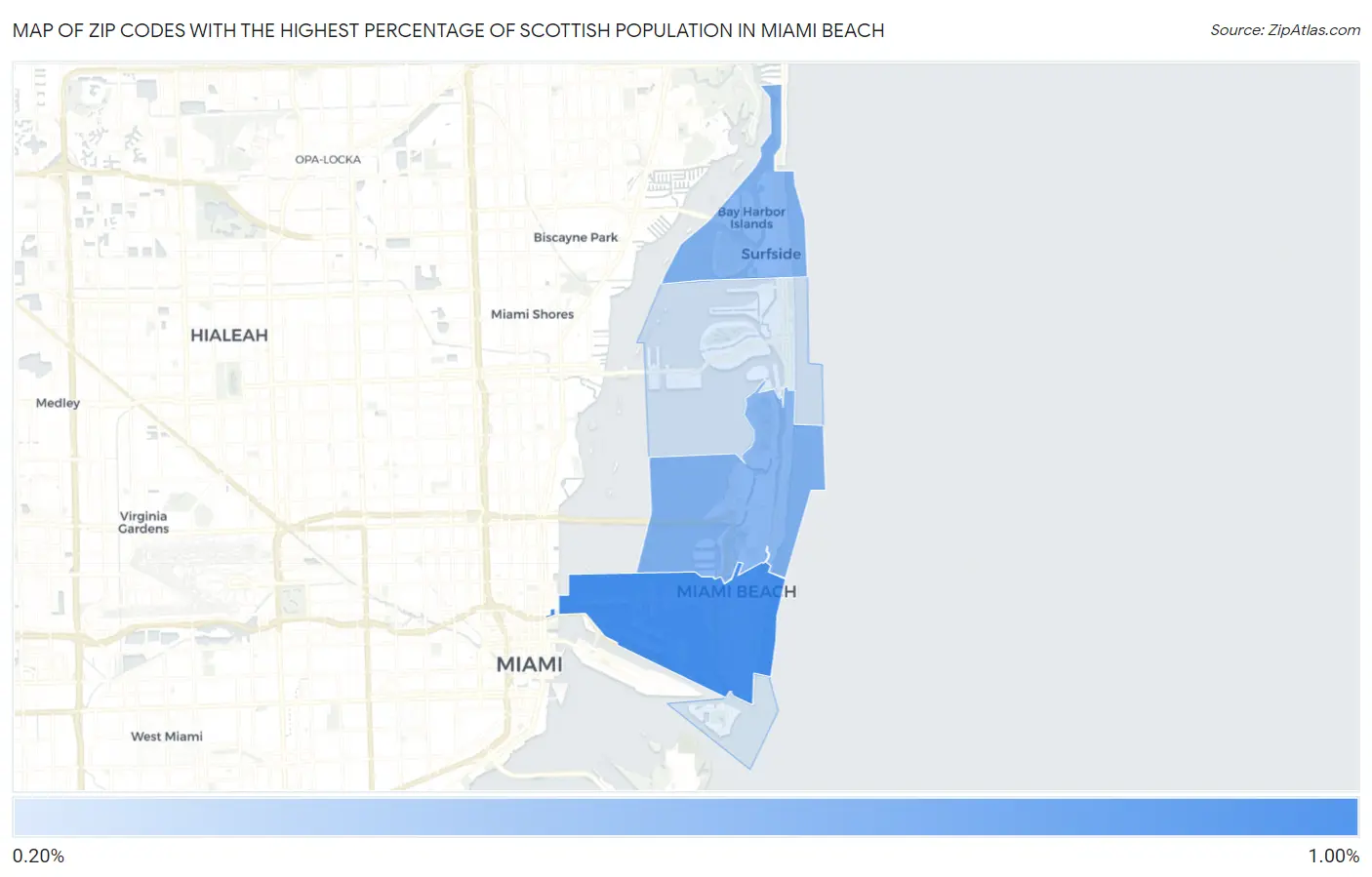 Zip Codes with the Highest Percentage of Scottish Population in Miami Beach Map