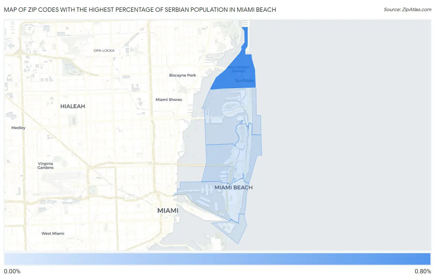 Zip Codes with the Highest Percentage of Serbian Population in Miami Beach Map