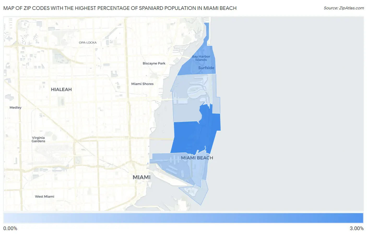 Zip Codes with the Highest Percentage of Spaniard Population in Miami Beach Map
