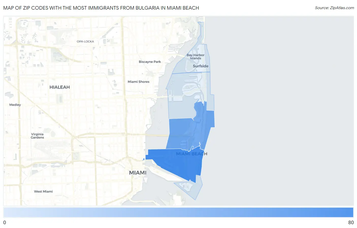Zip Codes with the Most Immigrants from Bulgaria in Miami Beach Map