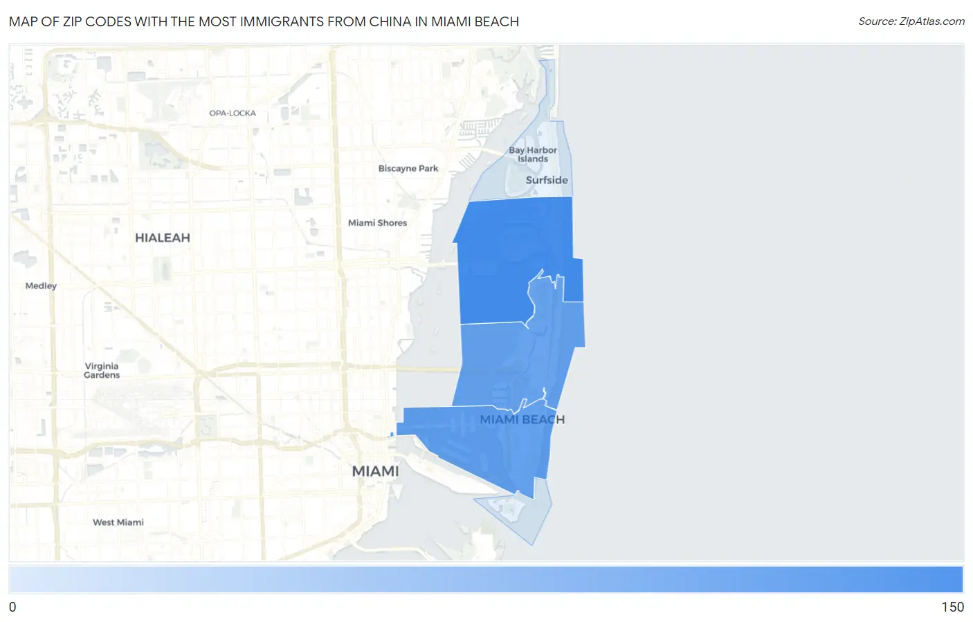 Zip Codes with the Most Immigrants from China in Miami Beach Map