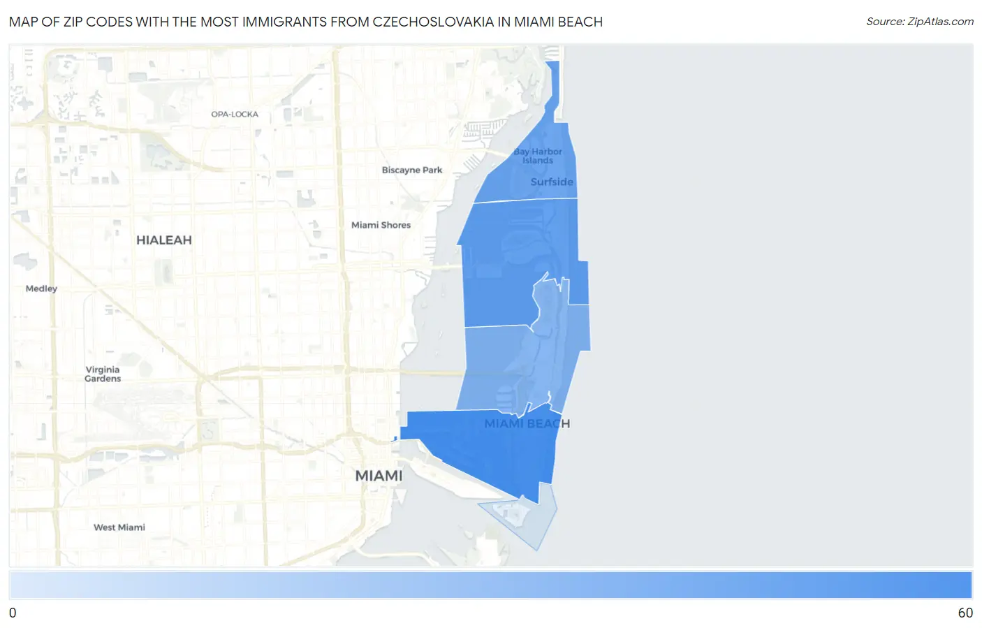 Zip Codes with the Most Immigrants from Czechoslovakia in Miami Beach Map