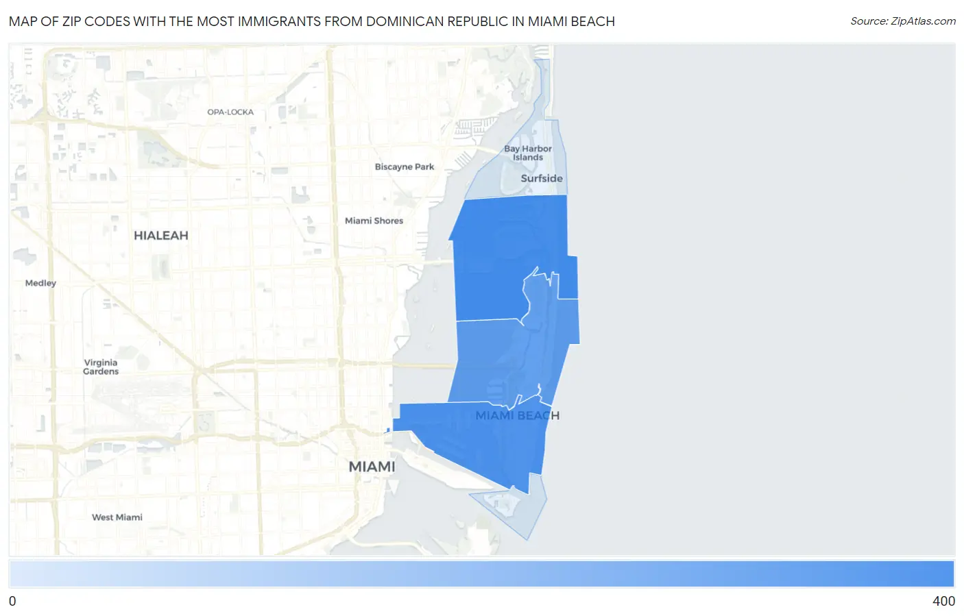 Zip Codes with the Most Immigrants from Dominican Republic in Miami Beach Map