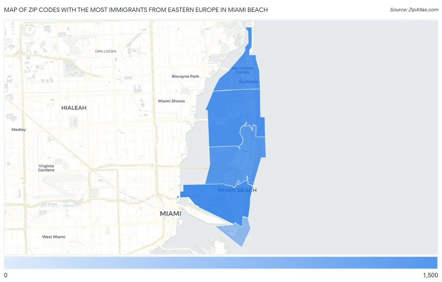 Zip Codes with the Most Immigrants from Eastern Europe in Miami Beach Map