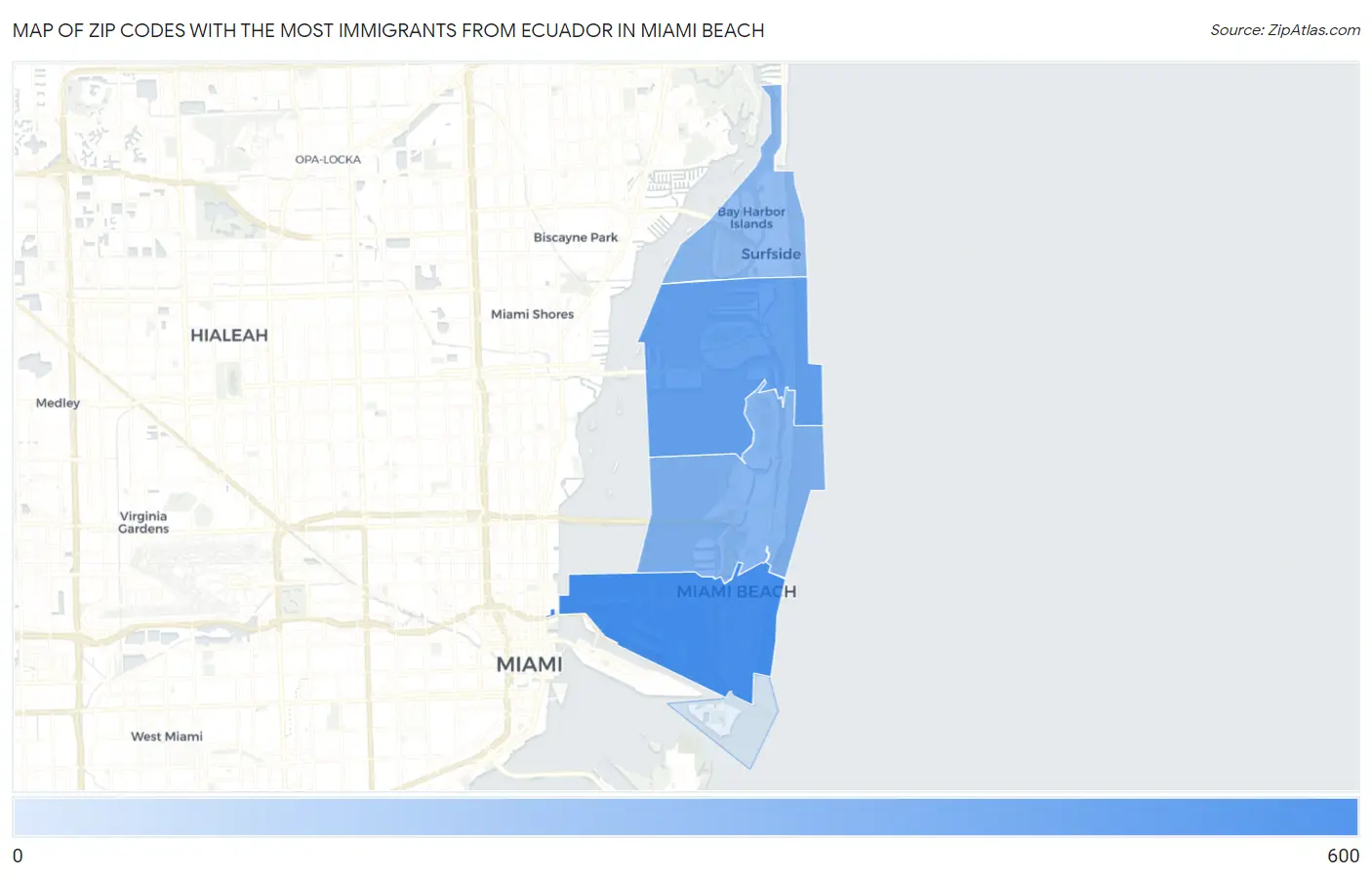 Zip Codes with the Most Immigrants from Ecuador in Miami Beach Map