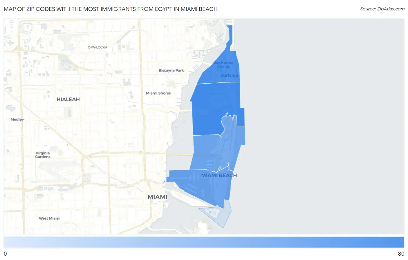 Zip Codes with the Most Immigrants from Egypt in Miami Beach Map